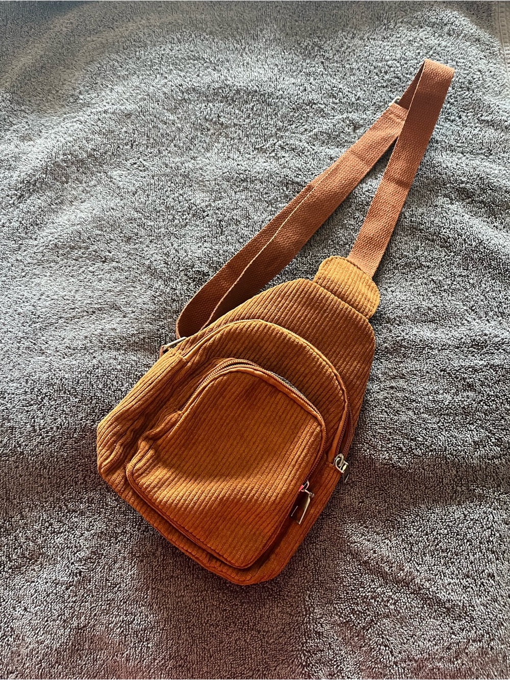 Corduroy Sling Travel Bag in Rust Brown - Women's Crossbody